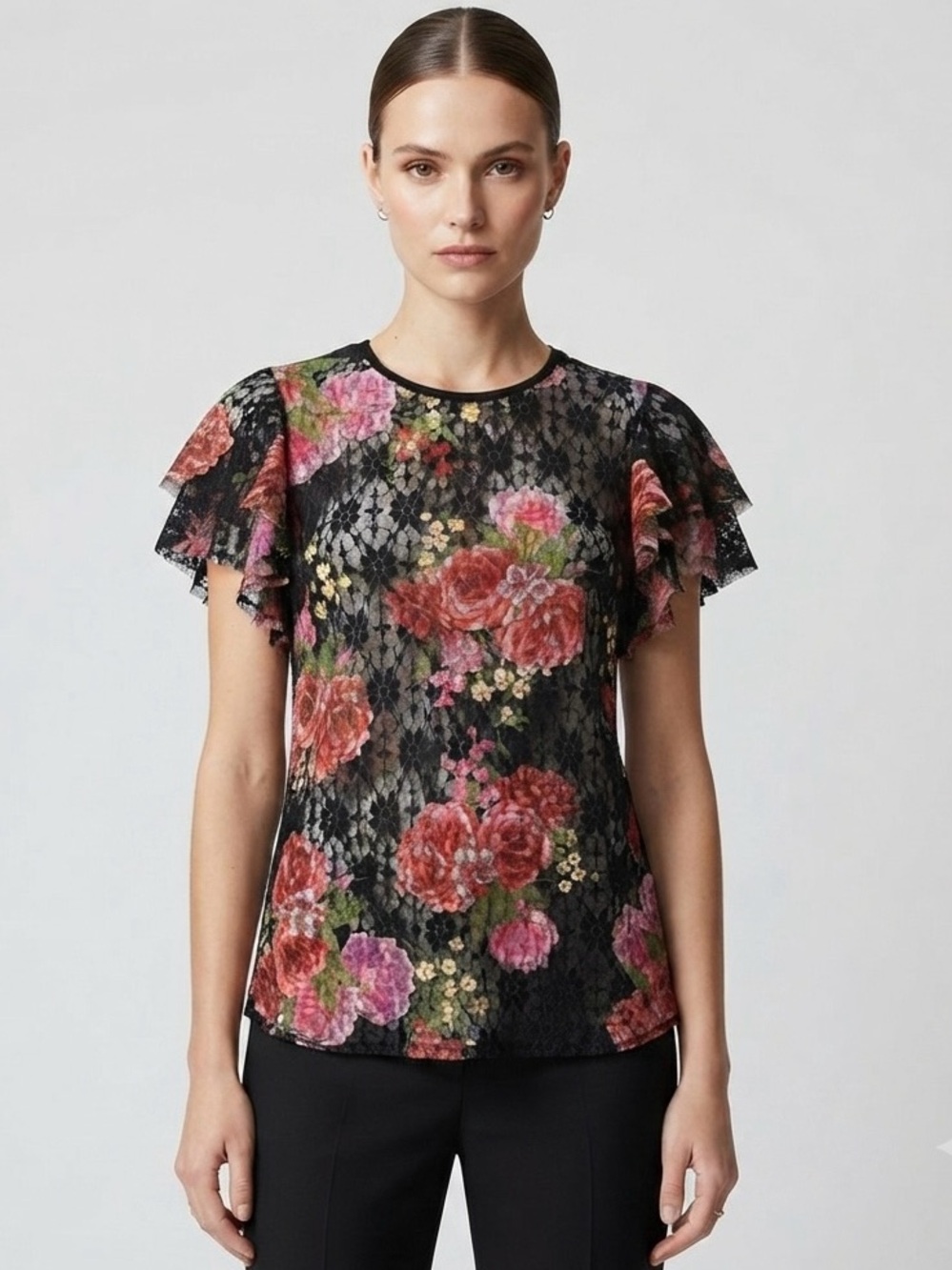 Floral Lace Blouse with Vibrant Accents Brand New Sm Pit to Pit 18” Length 29”